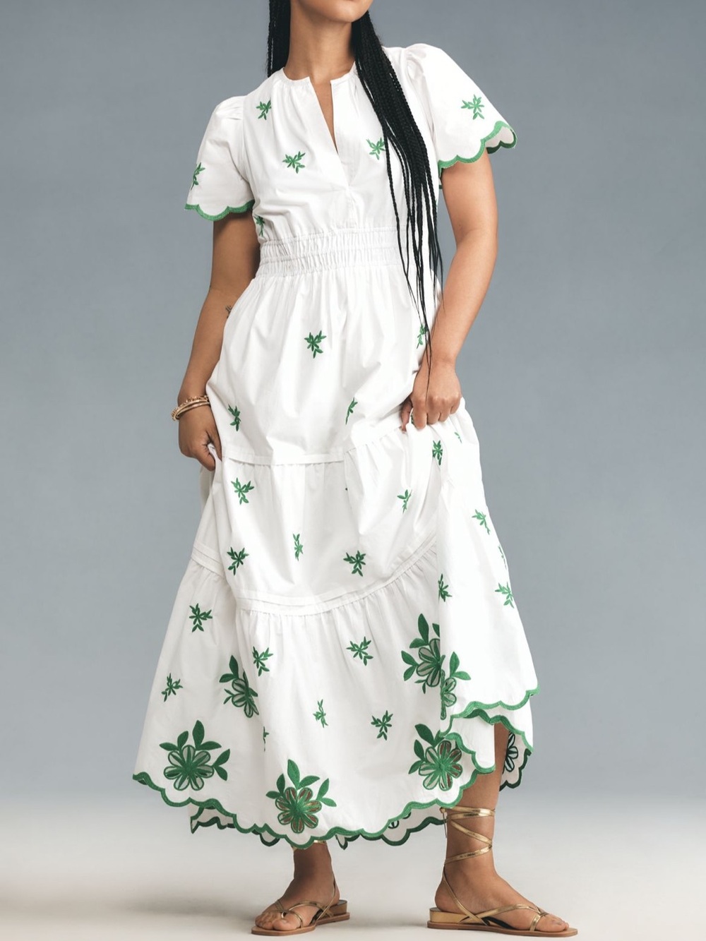 Anthropologie the Somerset Embroidered Maxi Dress size 3X white and green
